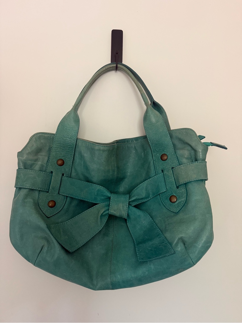 Boho Y2K Roberta Gandolfi Italian Leather Teal Bow Handbag Purse